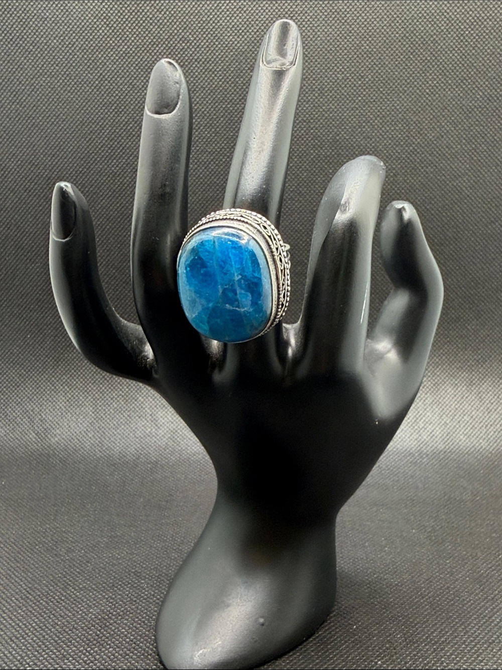 Blue Apatite Sterling Silver Statement Ring - Sz 7